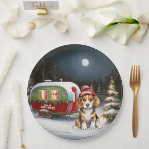 Winter Beagle Caravan Christmas Adventure  Paper Plate