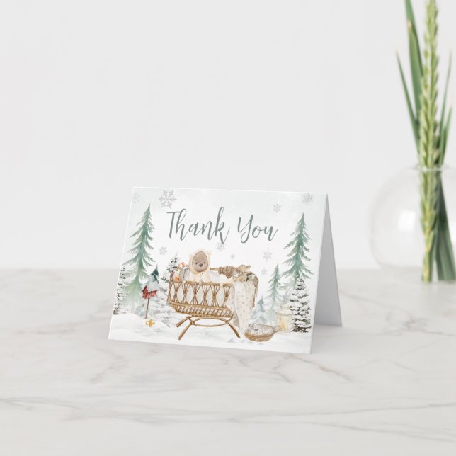Winter Bear Baby Its Cold Outside Baby Shower Thank You Card (Front)