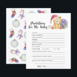 Winter bear - baby predictions and advice<br><div class="desc">"There's a Beary Sweet baby on the way". Celebrate with this teddy bear themed baby shower party! Watercolor cute teddy bear with christmas gift,  in santa hat. On the reverse side of the card are holiday christmas pattern (candy cane,  christmas tree ball toy,  christmas socks). Matching items available.</div>