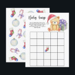 Winter Bear - Baby shower bingo game<br><div class="desc">"There's a Beary Sweet baby on the way". Celebrate with this teddy bear themed baby shower party! Watercolor cute teddy bear with christmas gift,  in santa hat. On the reverse side of the card are holiday christmas pattern (candy cane,  christmas tree ball toy,  christmas socks). Matching items available.</div>