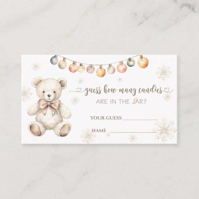 Winter Bear Baby Shower guess how many candies Enclosure Card (Front)