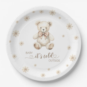 Winter Bear baby shower its cold outside Paper Plate