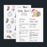 Winter bear - Baby Trivia | Baby Shower Game<br><div class="desc">"There's a Beary Sweet baby on the way". Celebrate with this teddy bear themed baby shower party! Watercolor cute teddy bear with christmas gift, in santa hat. On the reverse side of the card are holiday christmas pattern (candy cane, christmas tree ball toy, christmas socks). Matching items available. ANSWER KEY:...</div>