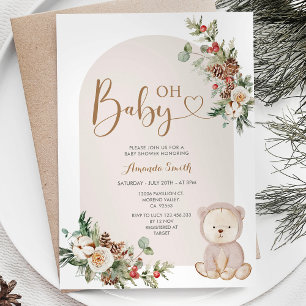 Winter Bear Berries Snowflakes Baby Shower Invitation