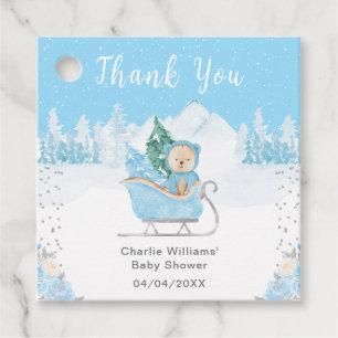 Winter Bear Blue Sleigh Baby Shower Thank You Favour Tags