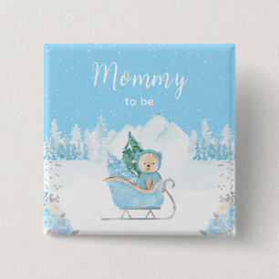 Winter Bear Blue Sleigh Mummy To Be 15 Cm Square Badge