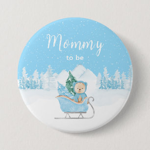 Winter Bear Blue Sleigh Mummy To Be 7.5 Cm Round Badge