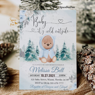 Winter Bear Boy It's Cold Outside Invitation