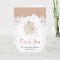 Winter Bear Brown Sleigh Baby Shower Thank You