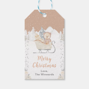 Winter Bear Brown Sleigh Merry Christmas Gift Tags
