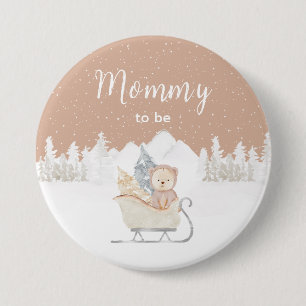 Winter Bear Brown Sleigh Mummy To Be 7.5 Cm Round Badge