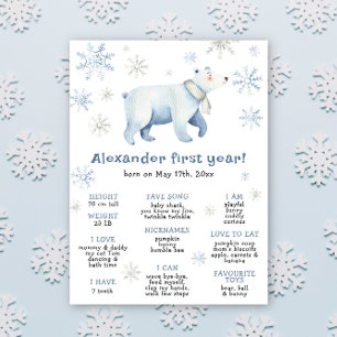 Winter Bear First Birthday Milestone Birthday Poster