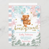 Winter Bear Gender Reveal Pink Blue Baby Shower In
