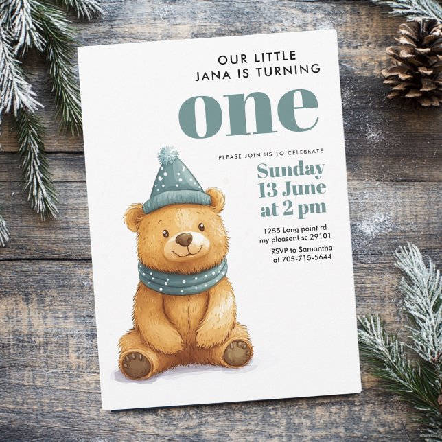 Winter Bear Green Birthday Party  Invitation (Creator Uploaded)