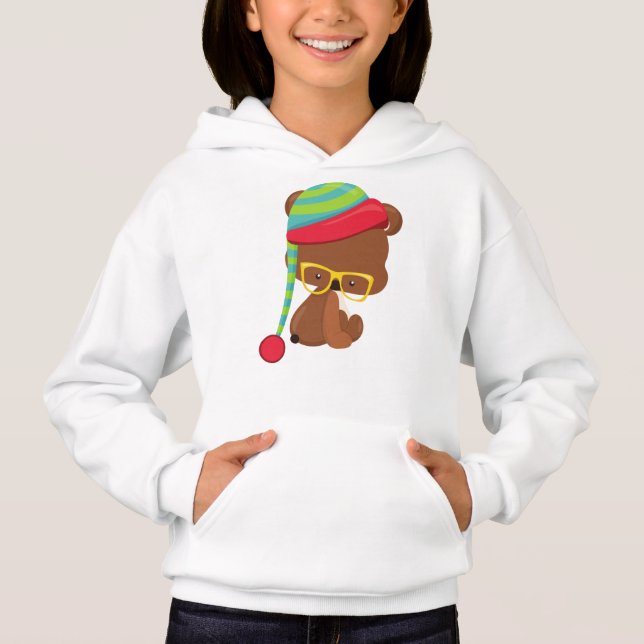 Winter Bear, Hipster Bear, Bear With Glasses, Hat (Front)