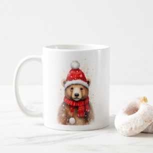 Winter Bear in a Cosy Red Hat Coffee Mug