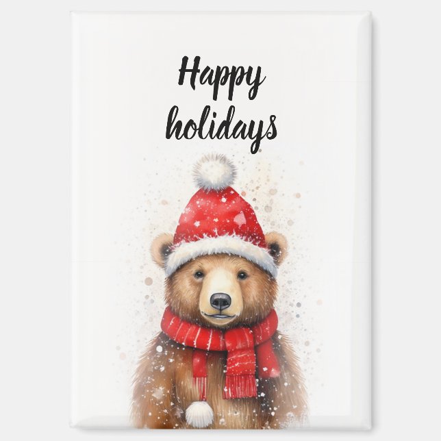  Winter Bear in a Cosy Red Hat Magnet (Front)