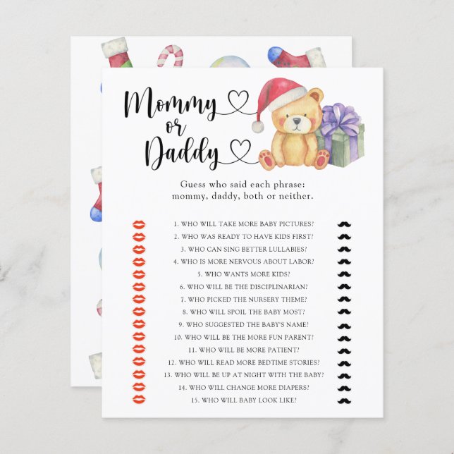 Winter bear - mummy or daddy baby shower game (Front/Back)