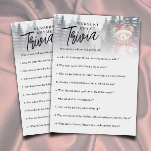 Winter Bear Nursery Rhyme Trivia Baby Shower Game Enclosure Card