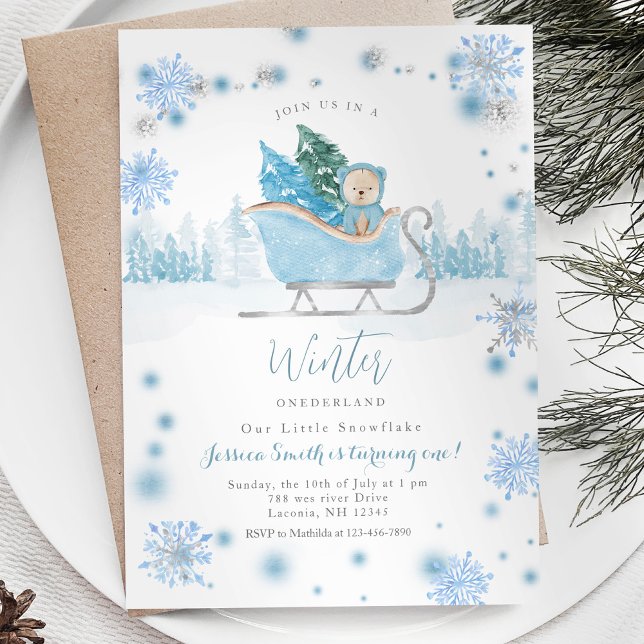 Winter Bear Onederland 1st birthday Invitation (Creator Uploaded)
