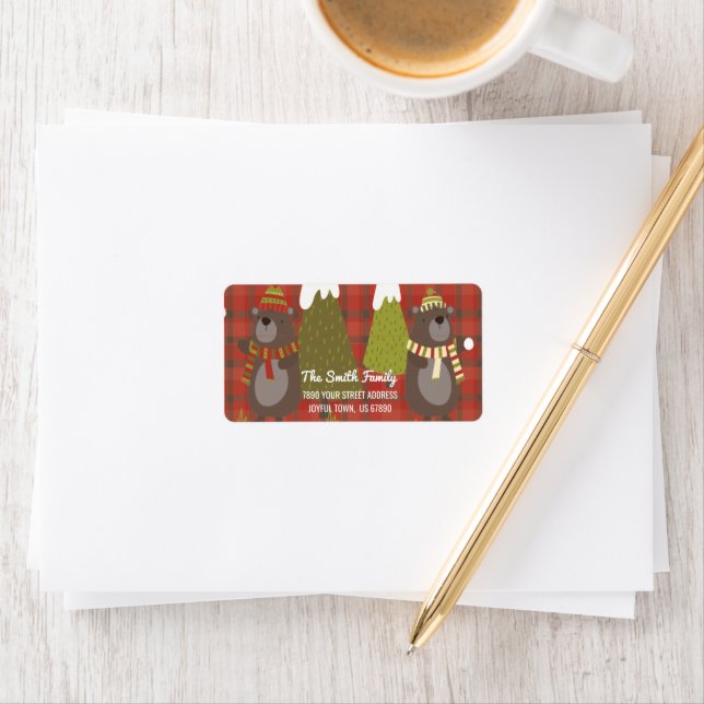 Winter Bear White Christmas Red Buffalo Plaid Label (Insitu)