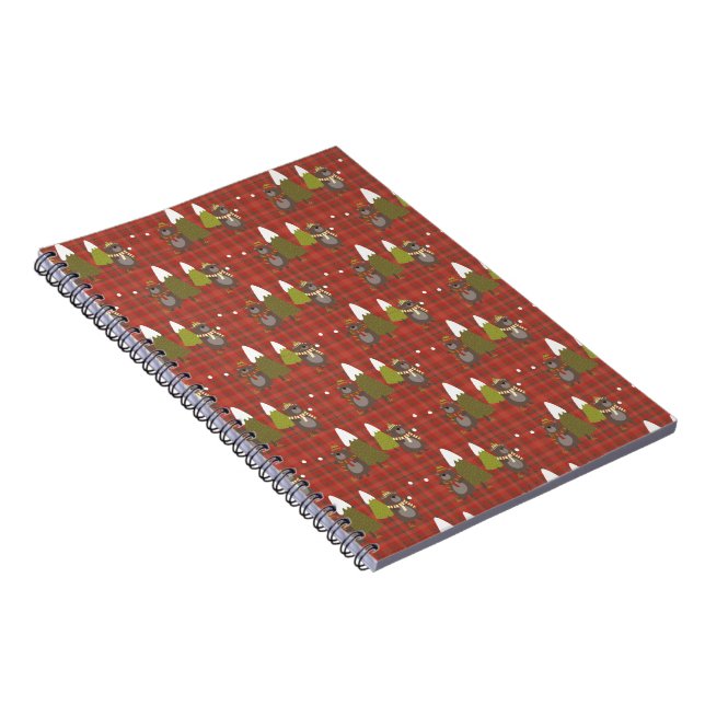 Winter Bear White Christmas Red Buffalo Plaid  Notebook (Right Side)