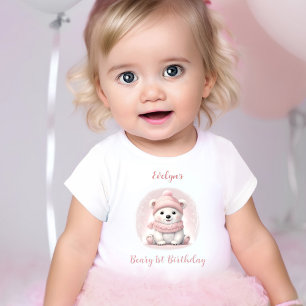Winter Beary 1st Birthday Pink Polar Bear Girl Baby T-Shirt