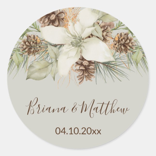 Winter Beige Elegant Script Wedding Envelope Seal (Front)