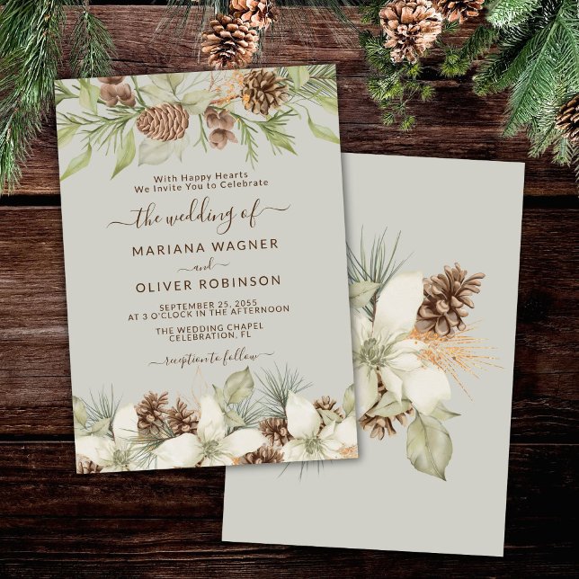 Winter Beige Elegant Script Wedding Invitation (Creator Uploaded)