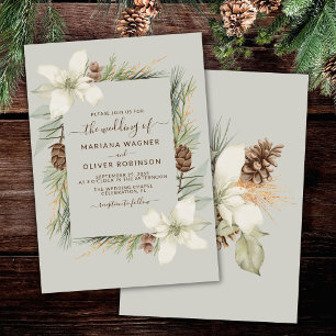 Winter Beige Elegant Script Wedding Invitation