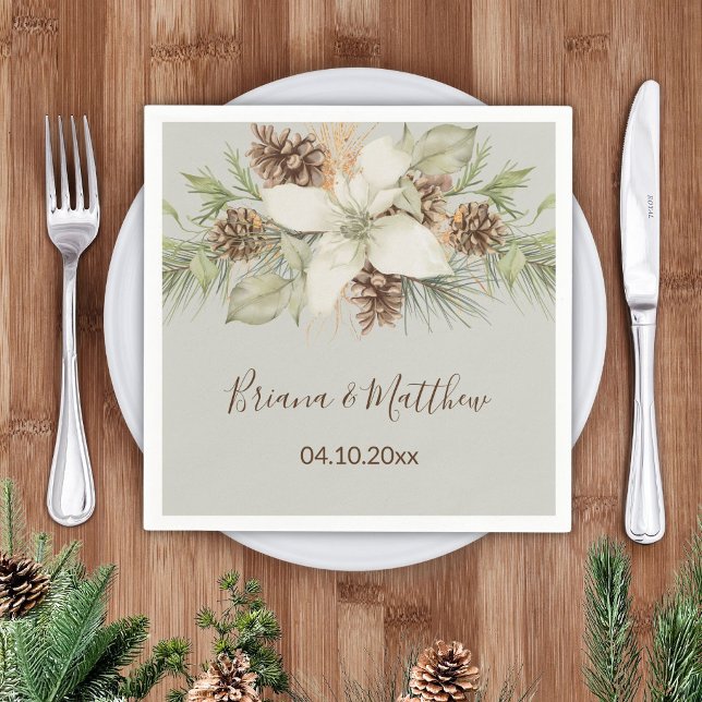 Winter Beige Elegant Script Wedding Napkin (Creator Uploaded)