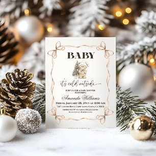 Winter Beige Teddy Bear Christmas Baby Shower Invitation