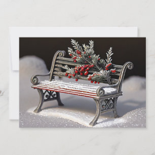 Winter Bench with Red Berry Accents Holiday Card