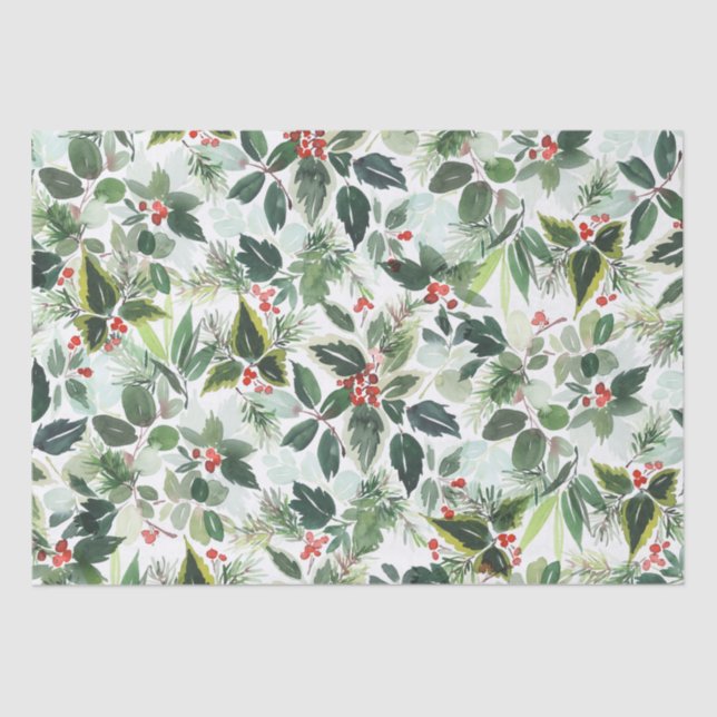 Winter Berries and Greenery Christmas Tissue Paper (Front)
