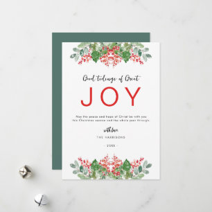 Winter Berries and Greenery Joy Christmas Holiday Card