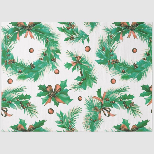 Winter Berries and Greenery Wreathe Christmas Tissue Paper (Front)