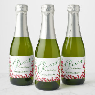 Winter Berries and Greens Christmas Cheer Mini Sparkling Wine Label