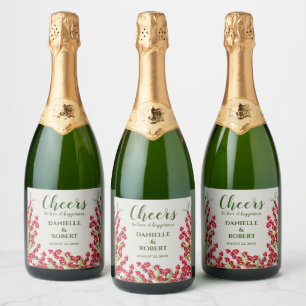 Winter Berries and Greens Merry Christmas Sparkling Wine Label