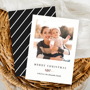 Winter Berries and Stripes Merry Christmas Photo Holiday Card