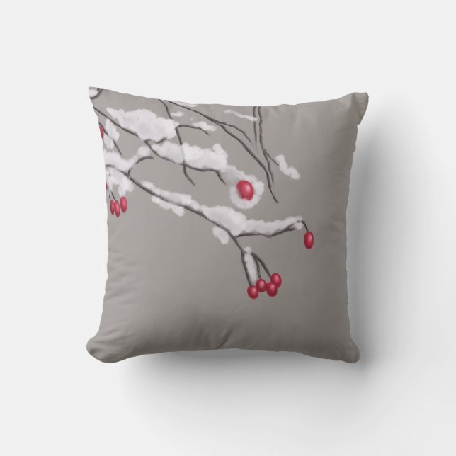 Winter Berries Branches Covered In Snow Cushion (Front)