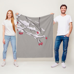 Winter Berries Branches Covered In Snow Fleece Blanket