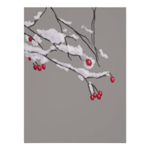 Winter Berries Branches Covered In Snow Poster