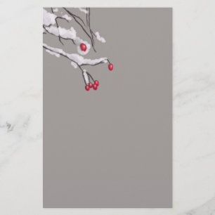Winter Berries Branches Covered In Snow Stationery
