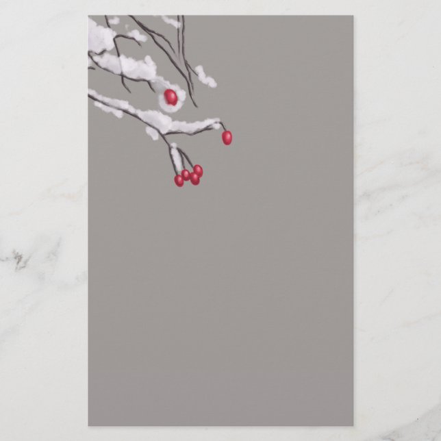 Winter Berries Branches Covered In Snow Stationery (Front)