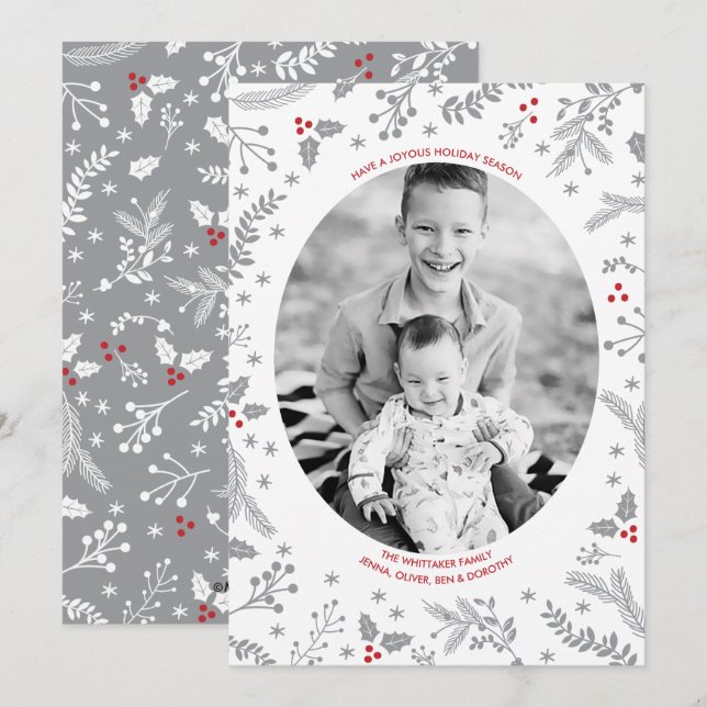 Winter Berries Christmas Holiday Flat Card (Front/Back)
