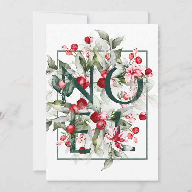 Winter Berries | Christmas Letters |  NOEL Holiday Card (Front)