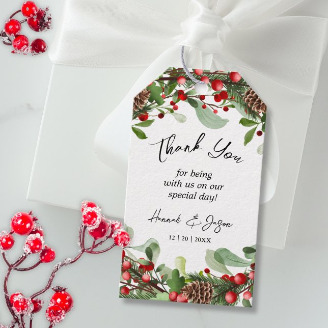 Winter Berries Christmas Wedding Favour Gift Tag (Creator Uploaded)