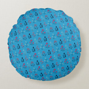Winter berries & cute blue round cushion