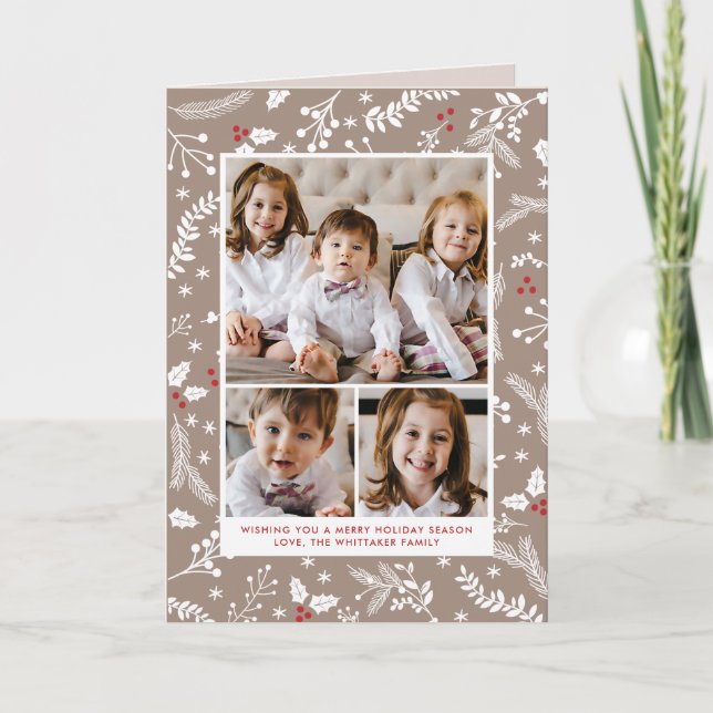 Winter Berries Ecru Christmas Holiday Folded Card (Front)