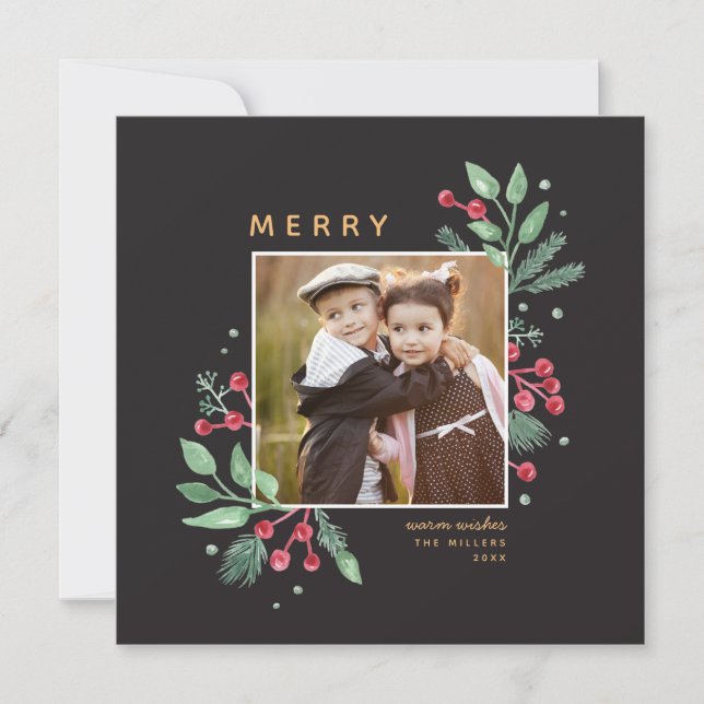 Winter Berries Greenery Christmas Photo | Square (Front)